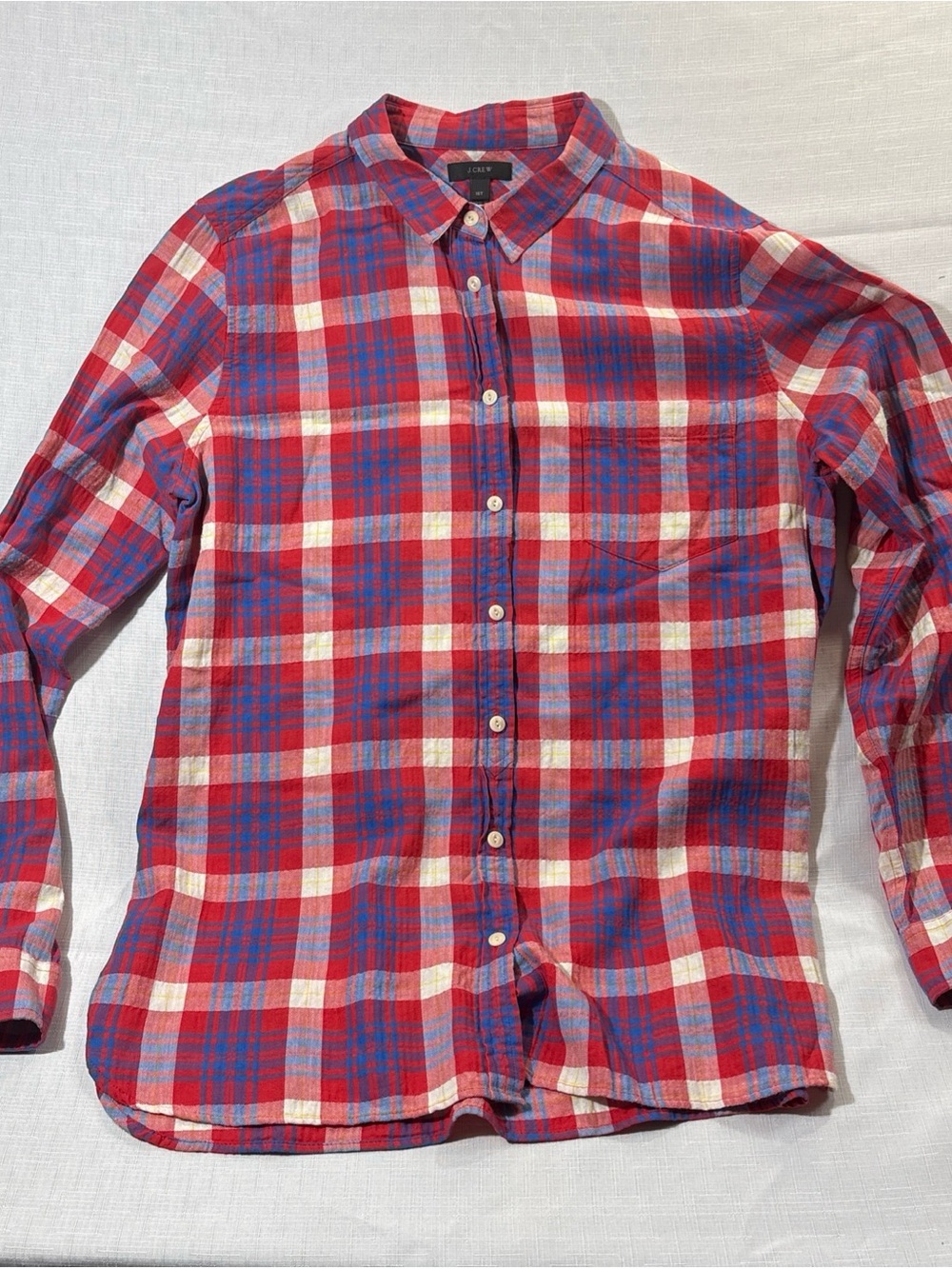 J.Crew Women’s 16T (Tall) Red&Blue Button-Down Long Sleeve Collared Shirt